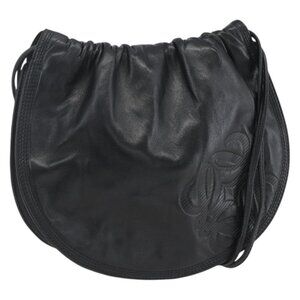 Authentic LOEWE Anagram Shoulder Bag Leather Black Gold